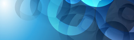 Modern Style Background, Header or Banner Design with Large Blue Overlapping Abstract Rings Pattern, Multi Purpose Creative Wide Scale Template for Web with Copyspace in Editable Vector Formatのイラスト素材