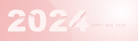 Abstract Pink and White Glossy Horizontal Christmas, New Year Header or Banner, Blurry Vector Design with Light Effect for Year 2024のイラスト素材