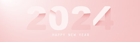 Abstract Pink and White Glossy Horizontal Christmas, New Year Header or Banner, Blurry Vector Design with Light Effect for Year 2024のイラスト素材