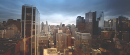 Modern futuristic city, downtown full of tall buildings, towers, skyscrapers. Wide scale image created using Generative AI tools.の素材