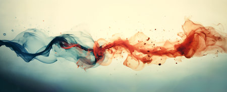 Colorful smoke, mist billowing or paint in the water. Light colored background. Image created by Generative AI.の素材