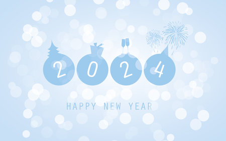 Best WIshes - Modern Style Blue New Year Card, Cover or Background, Typography Design Template - 2024のイラスト素材