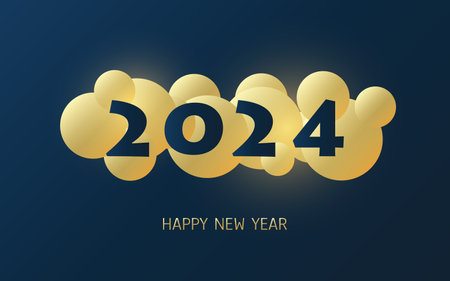 Best Wishes - Golden and Dark Blue Abstract Modern Style Happy New Year Greeting Card, Cover or Background, Creative Design Template - 2024のイラスト素材