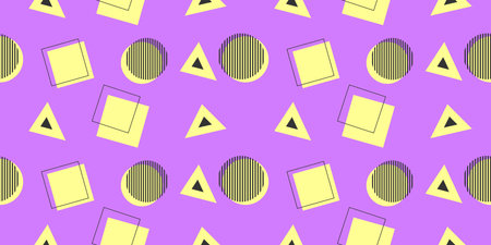 Purple 90's Style Seamless Geometric Pattern, Wide Scale Background Design - Vector Illustrationのイラスト素材