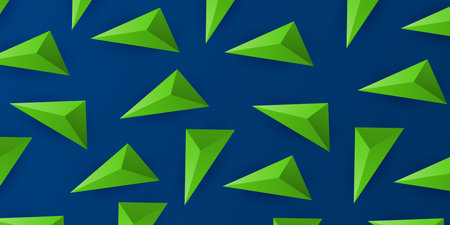 Lots of Green Triangle and Diamond 3D Shapes Texture - Geometric Mosaic Pattern on Dark Blue Background, Vector Design Templateのイラスト素材