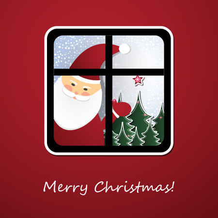Happy Holidays, Christmas Card  With Santa Claus, Woods and Snowfallのイラスト素材