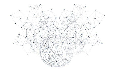 Black and White Modern Minimal Style Polygonal Networks Structure, Digital Telecommunications Concept Design,Network Connections, Transparent Geometric Wireframe, Creative Isolated Vector Illustrationのイラスト素材