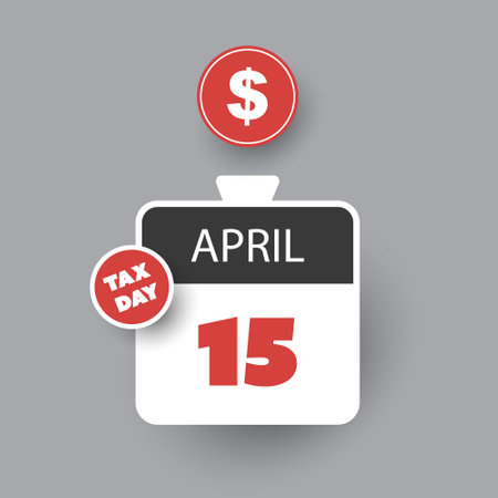 Tax Day Reminder Concept - Calendar Page, Vector Design Element Template with Dollar Sign - USA Tax Deadline, Due Date for IRS Federal Income Tax Returns:15th April, Year 2024のイラスト素材