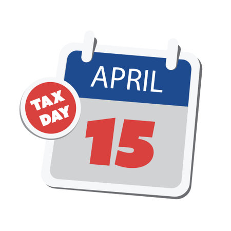 Tax Day Reminder Concept, Ring Binder Calendar Page - Vector Design  Element Template Isolated on White Background - USA Tax Deadline, Due Date for IRS Federal Income Tax Returns:15th April, Year 2024のイラスト素材