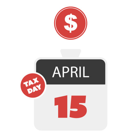 Tax Day Reminder Concept, Calendar Page - Vector Design  Element Template Isolated on White Background - USA Tax Deadline, Due Date for IRS Federal Income Tax Returns:15th April, Year 2024のイラスト素材