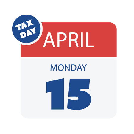 Tax Day Reminder Concept, Calendar Page - Vector Design  Element Template Isolated on White Background - USA Tax Deadline, Due Date for IRS Federal Income Tax Returns:15th April, Year 2024のイラスト素材