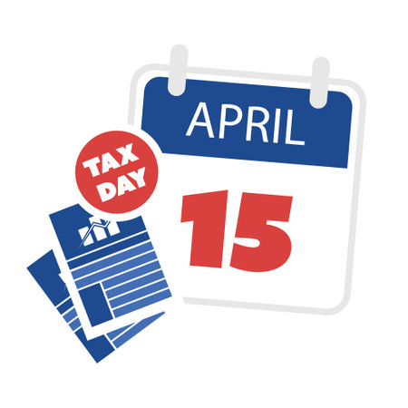 Tax Day Reminder Concept, Calendar Page with Charts - Vector Design  Element Template Isolated on White Background - USA Tax Deadline, Due Date for IRS Federal Income Tax Returns:15th April, Year 2024のイラスト素材