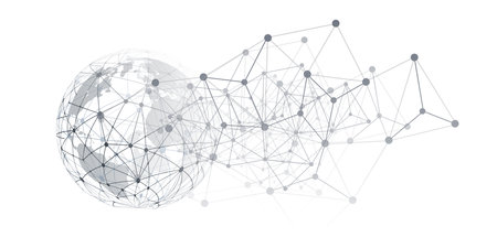 Black and White Modern Minimal Style Polygonal Network Structure, Digital Telecommunications Concept Design, Network Connections, Transparent Geometric Wireframe, Creative Isolated Vector Illustrationのイラスト素材