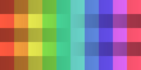 Multi Colored Checkered Tiles of Translucent Glowing Square Shapes - Geometric Mosaic Pattern, Glossy Grid, Blurred Modern Style Abstract Multi Purpose Gradient Background - Vector Design Templateのイラスト素材