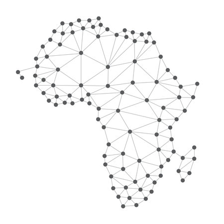 Black and White Polygonal Map of Africa - Continent Wide Digital Network Connections - Minimal Modern Style Technology Concept, Creative Design, Illustration Template Isolated on White Backgroundのイラスト素材