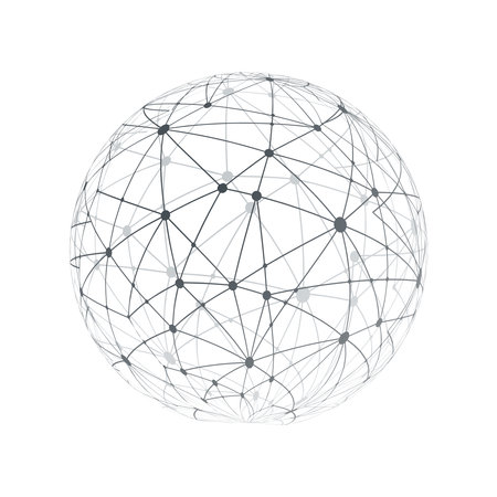 Black and White Modern Minimal Style Polygonal Networks Structure, Digital Communications Concept Design, Network Connections, Transparent Geometric Wireframe - Creative Isolated Vector Illustrationのイラスト素材