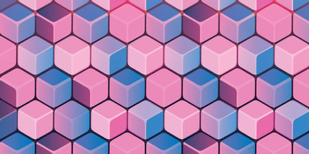 Modern Style 3D Cuboids Texture Colored in Shades of Blue, Purple and Pink - Mosaic Pattern,...