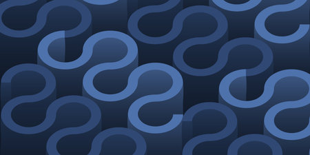 Abstract Background with Interlocking 3D Curving Shapes: A Dark Blue Geometric Wavy Pattern Design...