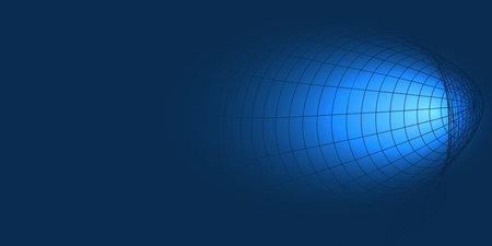 Abstract Dark Blue Gradient Background with a Curved Three Dimensional Conical Grid Structure, Lit Tunnel Shape - Illustration in Editable Vector Formatのイラスト素材