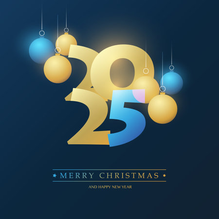 Best Wishes - Golden and Blue Merry Christmas and Happy New Year Greeting Card with Christmas Balls, Creative Design Template - 2025のイラスト素材