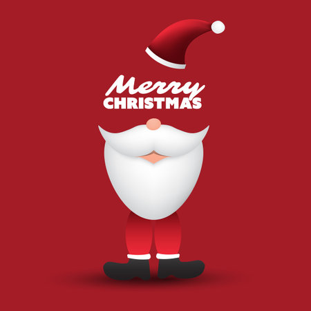 Merry Christmas Card With Funny Santa Claus Face, Santa's Boots, Red Hat and White Beardのイラスト素材