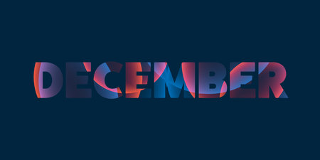 Dark December Text, Typography or Banner Design with Colorful Bubbles Pattern. Colors: Shades of Red, Purple and Blueのイラスト素材