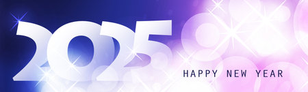 Abstract Pink, Purple and White Glossy Horizontal Christmas, New Year Header or Banner, Sparkling Vector Design with Bokeh Effect for Year 2025のイラスト素材