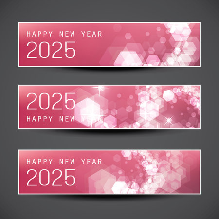 Set of Sparkling Shimmering Ice Cold Purple Horizontal Christmas, Happy New Year Headers or Banners for Web, Vector Design Template - 2025のイラスト素材