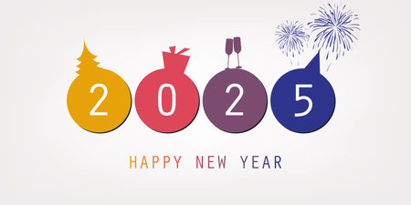 Best Wishes - Colorful Modern Style Simple Minimal Happy New Year Greeting Card or Cover Background Design Template - 2025のイラスト素材