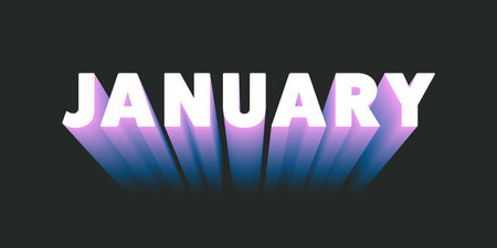 Colorful Bold Big 3D January Typography or Banner Design with Gradient Effect. Colors: White, Purpleのイラスト素材