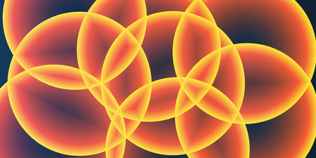 Abstract Background, Header or Banner Design with Large Orange, Red and Yellow Overlaying Globes, Bubbles Pattern - Multi Purpose Creative Wide Scale Template for Web in Editable Vector Formatのイラスト素材