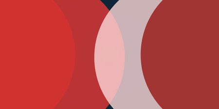 Minimalist abstract geometric design with bold red and gray colors. A modern, dynamic composition with curved overlaying shapes and strong contrasts, ideal for backgrounds, branding, and digital art.のイラスト素材