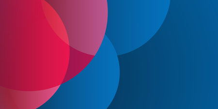 Modern Style Background, Header or Banner Design with Large Red and Blue Overlapping Bubbles Pattern, Multi Purpose Creative Wide Scale Template for Web with Copyspace in Editable Vector Formatのイラスト素材