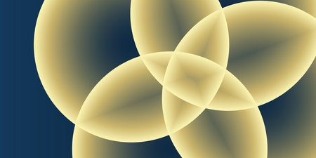 Abstract Background, Header or Banner Design with Large Golden and Gray Intersecting Globes, Bubbles Pattern - Multi Purpose Creative Wide Scale Template for Web in Editable Vector Formatのイラスト素材