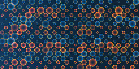 Vibrant Abstract Pattern Featuring Colorful Glowing Bubbles of Various Colors and Sizes and with a Gradient Effect on a Dark Background. Ideal for Modern, Futuristic, or Artistic Design Projectsのイラスト素材