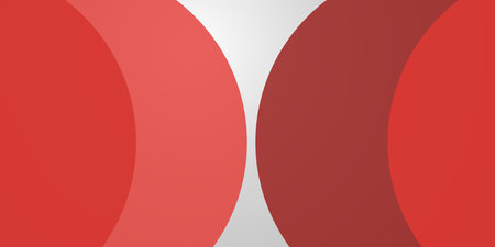 Minimalist abstract geometric design with bold red and grey colors. A modern, dynamic composition with layers of curved shapes and strong contrasts, ideal for backgrounds, branding, and digital art.のイラスト素材
