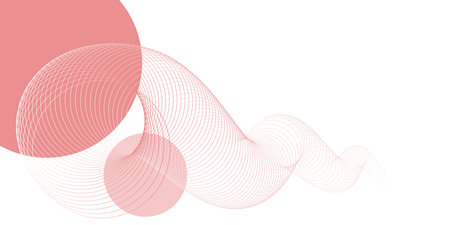 A light colored abstract background with soft pink circles and subtle gradients, creating a minimalist and serene design. A faint, winding tube-like shape made of rings adds depth and visual interest.のイラスト素材