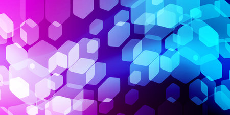 Wavy white transparent hexagon shapes on a purple and blue wavy, blurred background. The soft gradients and geometric design create a modern, abstract look, perfect for backgrounds and digital art.のイラスト素材