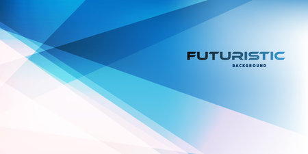 A futuristic background with abstract geometric shapes in blue and white. Clean lines and a dynamic layout create a sleek, modern design, perfect for digital projects, presentations, and branding.のイラスト素材