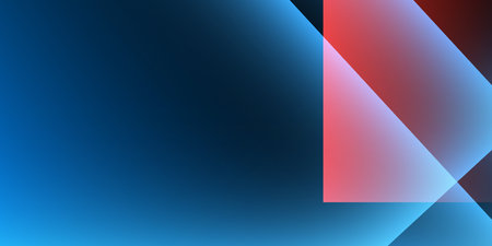 Abstract background featuring a smooth blue gradient with overlapping transparent red geometric shapes. Ideal for business presentations, website design, digital marketing and modern branding projectsのイラスト素材