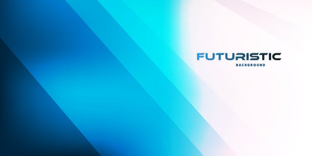 A futuristic background with abstract geometric shapes in blue and white. Clean lines and a dynamic layout create a sleek, modern design, perfect for digital projects, presentations and branding.のイラスト素材