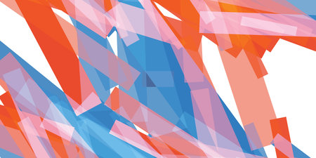 Abstract geometric background with transparent overlapping rectangular shapes in pink, blue and red. Modern digital vector art with a dynamic and fragmented design, ideal for contemporary projectsのイラスト素材