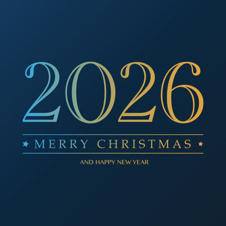 Blue and Golden Christmas and New Year Card, Typography, Background with Big Numerals - Illustration...