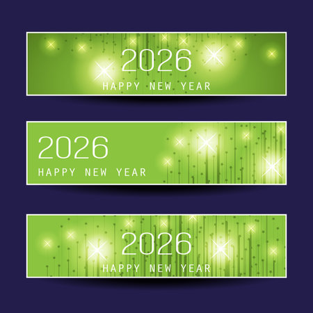 Set of Green Shimmering Horizontal Christmas, Happy New Year Headers or Banners Design for Web - 2026のイラスト素材
