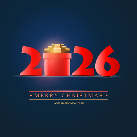 Best Wishes - Golden and Dark Red Merry Christmas and Happy New Year Greeting Card, Creative Vector Design Template - 2026のイラスト素材