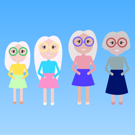 Four women grandmother, mother daughter and granddaughter. Stock illustration of generations of womenのイラスト素材