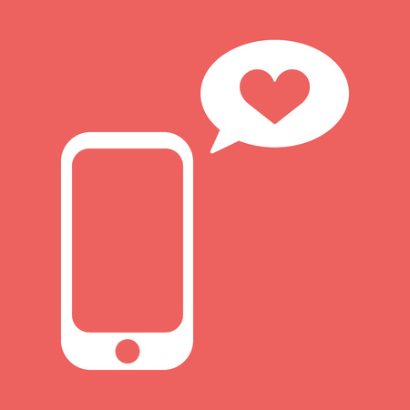 Cellphone with with talk bubble and heart shape. Flat vector illustration. Love messageb icon. EPS10のイラスト素材