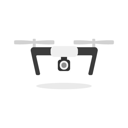 Quadcopter aerial drone with camera for photography or video shooting flat vector illustrationのイラスト素材