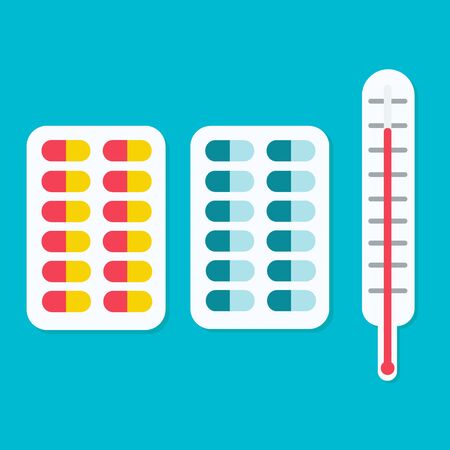 Tablets and a thermometer.のイラスト素材