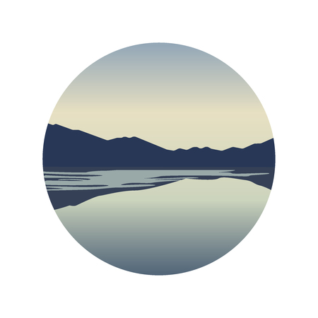 Landscape with blue mountains near lake vector illustration.のイラスト素材